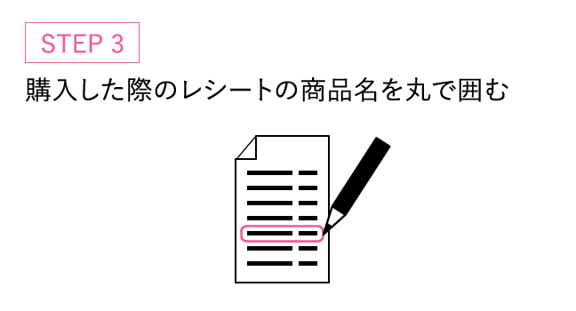 ステップ3 購入した際のレシートの商品名を丸で囲む