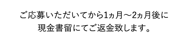 ご応募いただいてから1ヵ月〜2ヵ月後に現金書留にてご返金致します。